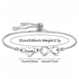 HEYEJET Infinity Love Bracelet for Women Girls Birthday Gifts for Family Member Friend Silver Tennis Bracelet for Her Christmas Mother's Day Valentine's Day Jewellery, Adjustable, Stainless Steel, No