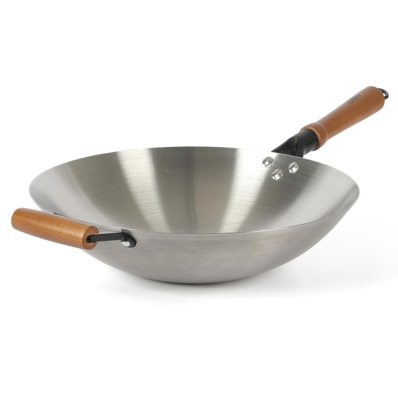 Oster Sangerfield 14-Inch Stainless Steel Wok With Wood Handles, Durable