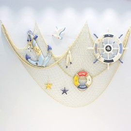 Kiuiom Decorative Fishing Net Decoration, Mediterranean Style, Maritime Decoration, Fishing Net for Hanging Background, Living Room, Wall Decoration, Wall Hangings, Approx. 100 x 200 cm