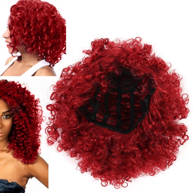 Curly Wavy Wigs Women Female Synthetic Hair Burgundy Wigs for
