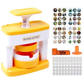 Button Maker Machine, Badge Machine, Pin Press Machine DIY Badge Making Machine, Badge Punch Press Kit, DIY Round Button Maker with 48 Patterns and 48 Button Parts Cute Press Pin Maker(Color:Yellow)