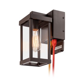 mirrea 11" Classic Outdoor Wall Sconce with Built-in GFCI Outlet 1 Light in Rectangular Metal Frame and Clear Glass Shade Waterproof Porch Light Patio Light (Oil Rubbed Bronze)