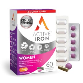 Active Iron Women with Active Multivitamin | 30 Iron Capsules & 30 Active Multivitamins | Iron Supplement | High Strength B Vitamins | Non-Constipating | 1-Month Supply