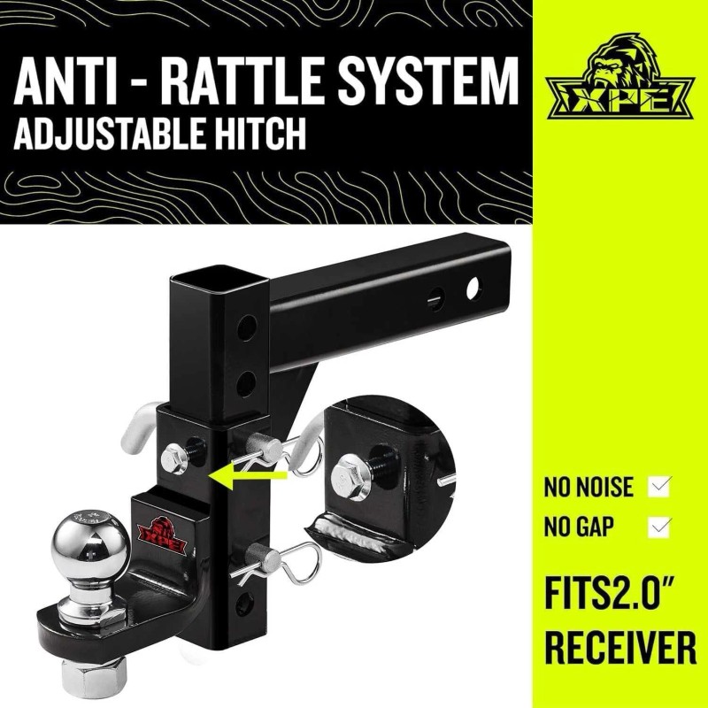 XPE Adjustable Trailer Hitch Ball Mount Fits 2" Receiver 9-1/2"