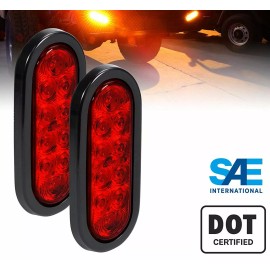 proline 2pc Red 6" Oval Trailer Lights 10 LED Stop Turn Tail Truck Sealed /Grommet Plug