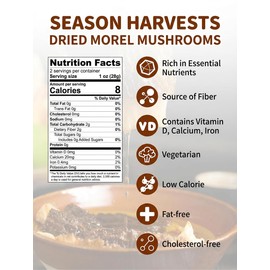 Season Harvests Dried Morel Mushrooms 2oz, Premium Gourmet Morels – Fresh Flavor – Morel Mushroom for Sauces, Stews Specialty Recipes fresh mushrooms Vegan & non GMO