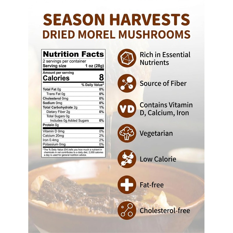 Season Harvests Dried Morel Mushrooms 2oz, Premium Gourmet Morels –