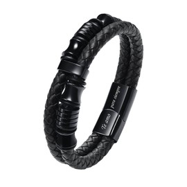 VNOX Men's Leather Bracelet Son Gift Leather Bracelets for Men Black 21 cm Length Jewellery I Love You for Dad Son Brother Husband