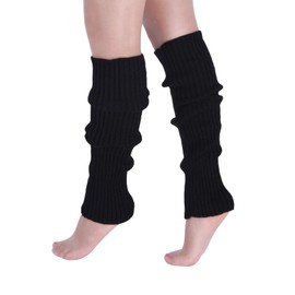 Milumia Women's 1 Pair Ribbed Knit Leg Warmers 80s Boot Long Socks Black One Size