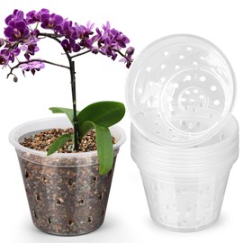 FUIJOL Orchid Pots with Holes for Repotting 8 Pack, 4 5 6 7 Inch Clear Pots for Orchids with Drainage Indoor Outdoor, Plastic Flower Plant Pot Indoor Outdoor, Slotted Orchids Planter (6 Inch)