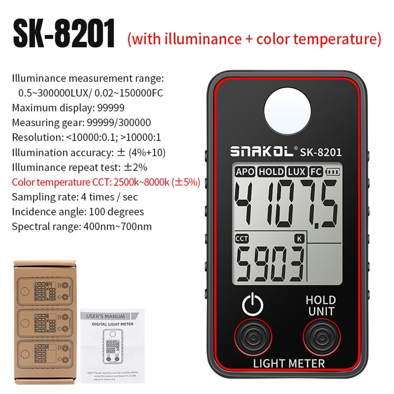 Colour Temperature Tester High Precision Illuminance Meter 0.5-300000 LUX LED