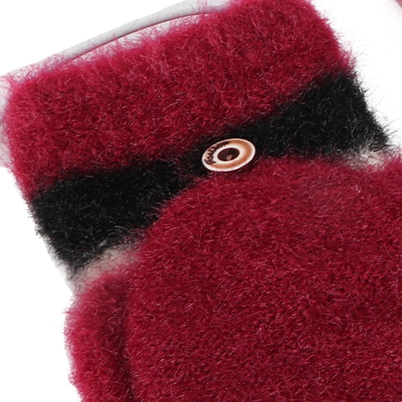 USB Heated Gloves Half Fingerless Flip Burgundy Double Sided Knit