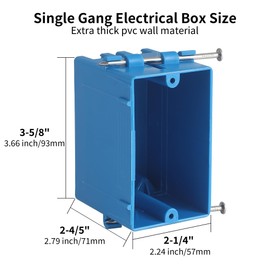 Single Gang Electrical Box, New Work Box 1 Gang with Nail, 18 cu. in, Blue Switch & Outlet Wall PVC Electrical Junction Box for Home Improvement Residential Commercial Buildings Job Applications