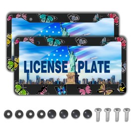 License Plate Frames for Women Multicolor License Plate Frame Holder for Men Butterfly Aluminum Metal Car Accessory 2 Pack with Screw Covers Set