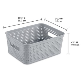 Sterilite 10x8x4.25 Inch Rectangular Weave Pattern Short Basket w/Handles for Pantry, Bathroom & Laundry Room Storage Organization, Cement (32 Pack)