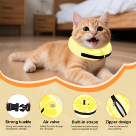 AirOutelle Adjustable Inflatable Dog Cat Cone Collar for Surgery Recovery, Soft Cone for Dogs & Cats, Portable & Washable Dog Donut Collar, Small Cat Cone E Collar (Yellow XS)