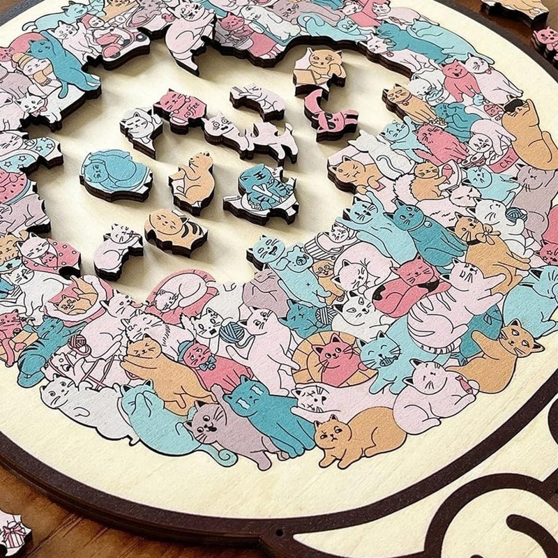 Cat Shape Wooden Puzzle, Cat Outline Frame with Acrylic Cover,