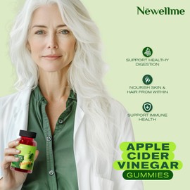 NEWELLME Apple Cider Vinegar Gummies B12 Multivitamin -ACV Supplement Gummy Vitamins, Energy & Detox | Vegan, Non-GMO & Gluten-Free (30)