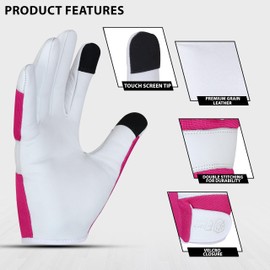 Escort Tools® Heavy Duty Leather Gardening Work Gloves, Thorn Proof, Touch Screen, Utility Safety Working Gloves Breathable, Tear Resistant, High Dexterity Mechanic Gloves Unisex (Pink, L)