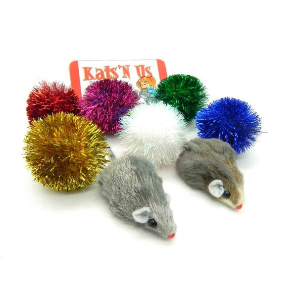 Sparkle Ball Tuff Kitty Puffs & Gray Mouse Cat Toy Pak
