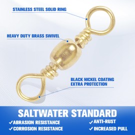 AGOOL Fishing Barrel Swivels - 50/100 pcs Rolling Ball Bearing Fishing Swivel with Solid Ring Hook Line Connector Copper with Stainless Steel Black Nickle Coated Test Strength 35-105lbs (100pcs, 1#)