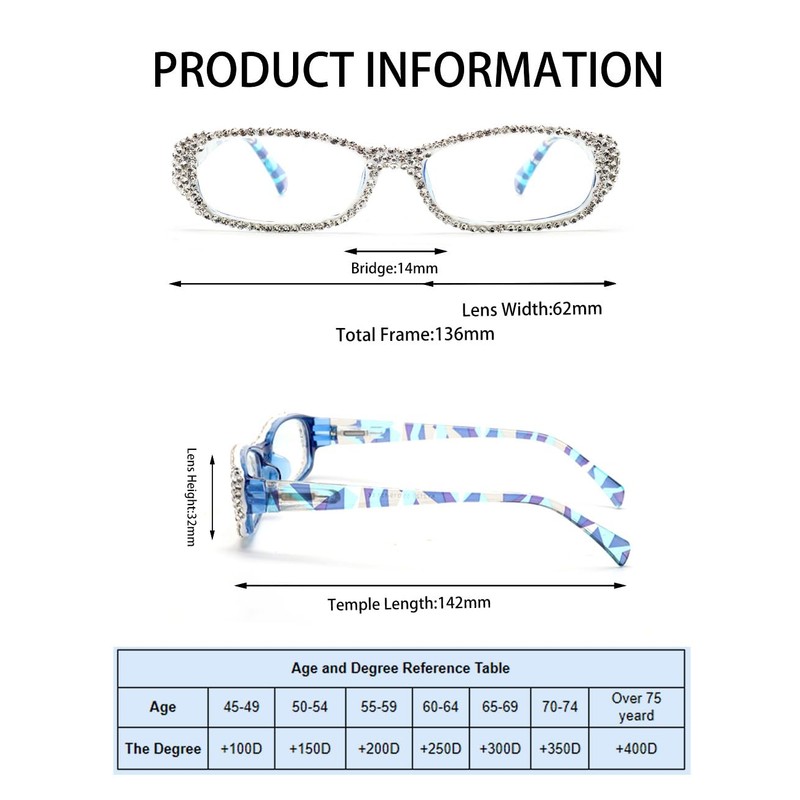 ICARA Bling Rhinestone Reading Glasses Fashion Ladies Readers Spring Hinge