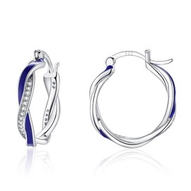 Sfoni Silver Hoop Earrings for Women, 925 Sterling Silver Twist Hoop Earrings Hypoallergenic Small Sleeper Hoop Earrings Lightweight Cubic Zirconia Huggie Hoop Earrings Gifts, 20mm Black Hoops