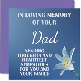 Stuff4 Sympathy Cards - In Loving Memory Of Your Dad Card - Sorry Sympathy Cards for Adults, 145mm x 145mm, Sympathy Card with Flowers