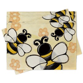 Uruney Spring Summer Bumble Bee Placemats Set of 4, Cute Honeybee Yellow Flower Dining Place Mats Table Decor, Seasonal Home Kitchen Decoration 12 x 18 Inch