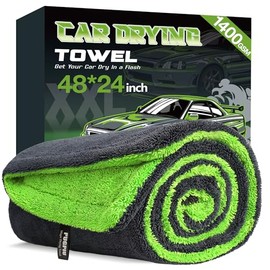 PUGPIU Microfiber Car Drying Towel Extra Large Super Absorbent 48"X24", 1400 GSM Flash Detail Car Wash Drying Towel Edgeless with Two Sided Soft Twisted-Loop, No Water Spots Streaks for Cars (Green)