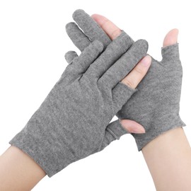 Segbeauty Cotton Gloves, 12 Pairs of Cotton Gloves, Neurodermatitis, Thin Gloves for Women, Grey for Repair Dry Hands, Touchscreen (M, Two Fingers Exposure)