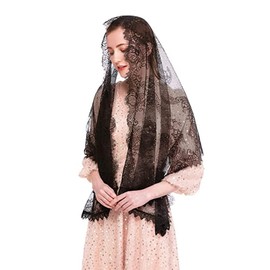 Uccellino Catholic Veil Church Mass Worship Stole with Attached Comb to Prevent Slipping, Veil, black and white set