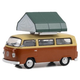 Greenlight 38050-B The Great Outdoors Series 3-1978 V-Dub Type 2 (T2B) - Panama Brown and Dakota Beige with Camp'otel Cartop Sleeper Tent 1/64 Scale