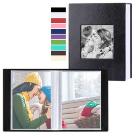 Benjia Small Photo Album 6x4 2 Packs, Each Pack Holds 100 Pockets, Slip In Mini Leather Top Loading Photo Albums Holds Portrait Only 10x15cm Picture Black