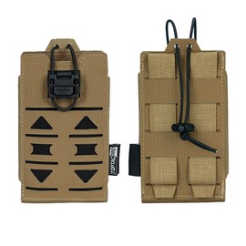 TOPTACPRO Tactical Radio Pouch MOLLE Radio Holster Compatible with 148/152 MPU5 Baofeng Radio Case Bag Walkie Talkies Rifle Mag with Elastic Cord 500D Nylon (Coyote Brown)