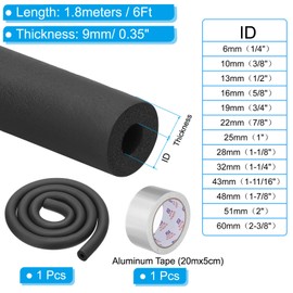PATIKIL 1/4"(6mm) ID x 6Ft Pipe Insulation Foam Tube Set, Pipe Cover Wrap Roll Bar Padding Tubing with Aluminum Foil for Handle Grip HVAC Outdoor Air Conditioner Units