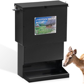 BUYYAH 50lbs Deer Feeder, Heavy Duty Metal Tree Protein Feeder, Weatherproof Gravity Feeder Automatic Dispenser Feeds Protein & Corn for Deers and Wildlife