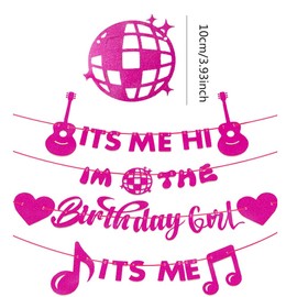 Its Me Hi Im The Birthday Girl Its Me Birthday Party Banner, Pink Glitter Popular Music Themed Bunting Banner Party Favors for Birthday Indoor Outdoor Decorations, NO-DIY Themed Decor(Pink)