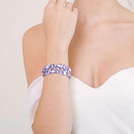 EVER FAITH Armband Damen Art Deco Prom Schmuck Oval Teardrop Kristall Elastisches Hochzeit Braut Stretch für Braut Party Hell Lila Silber-Ton