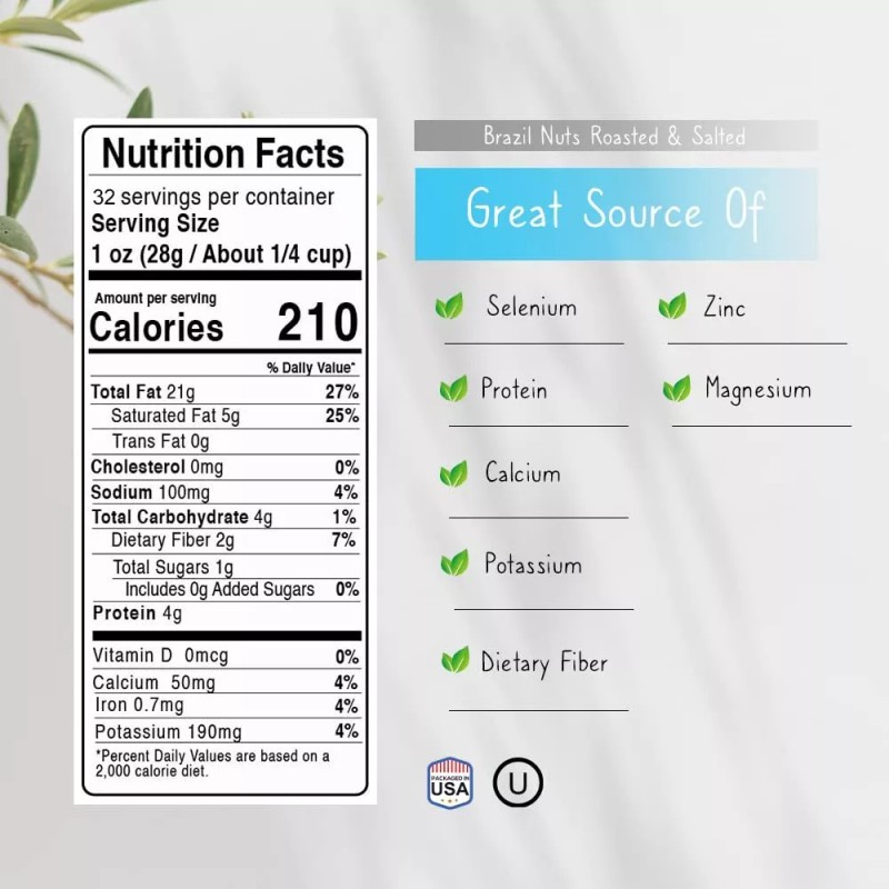 Jaybee's Brazil Nuts Roasted Salted-32 Oz (2 Pounds) Reusable Container