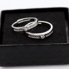 Uloveido 2Pcs Women and Men Couple Wedding Anniversary Rings for Lover Engagement, White Gold Plated Promise Rings Set with Created Diamond for Couples LB018