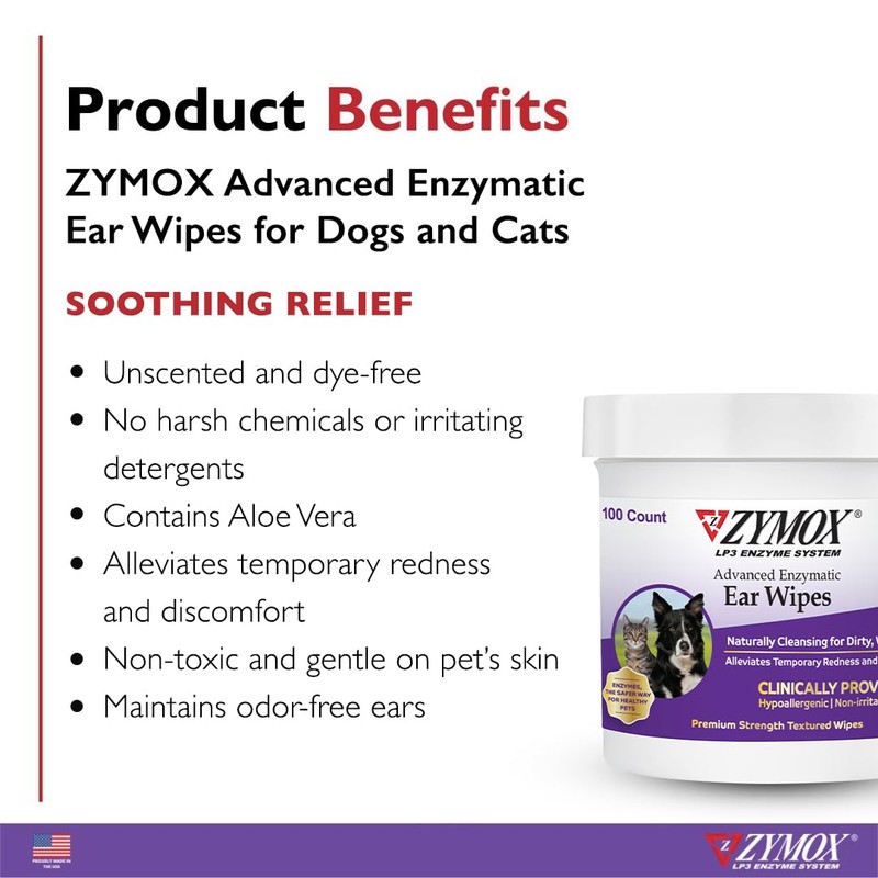 Zymox Advanced Enzymatic Ear Wipes for Dogs and Cats -