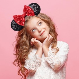 AQOKKA Mouse Ears Headbands with Bow Minnie Ears Cosplay Costume Hair Accessories for Women Girls Birthday Party Decoration