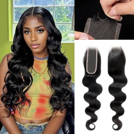 2X6 REAL HD Lace Closure Body Wave Human Hair 0.095mm Ultra-thin Invisible SKINLIKE HD Front Lace Closure Human Hair Pre Plucked Hairline Closure 18inch (Natural Black)