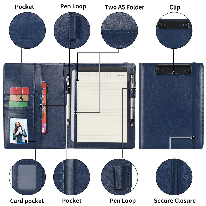 Wonderpool A5 Faux Leather Clipboard Partfolio Recipe Binder Notepad Forms