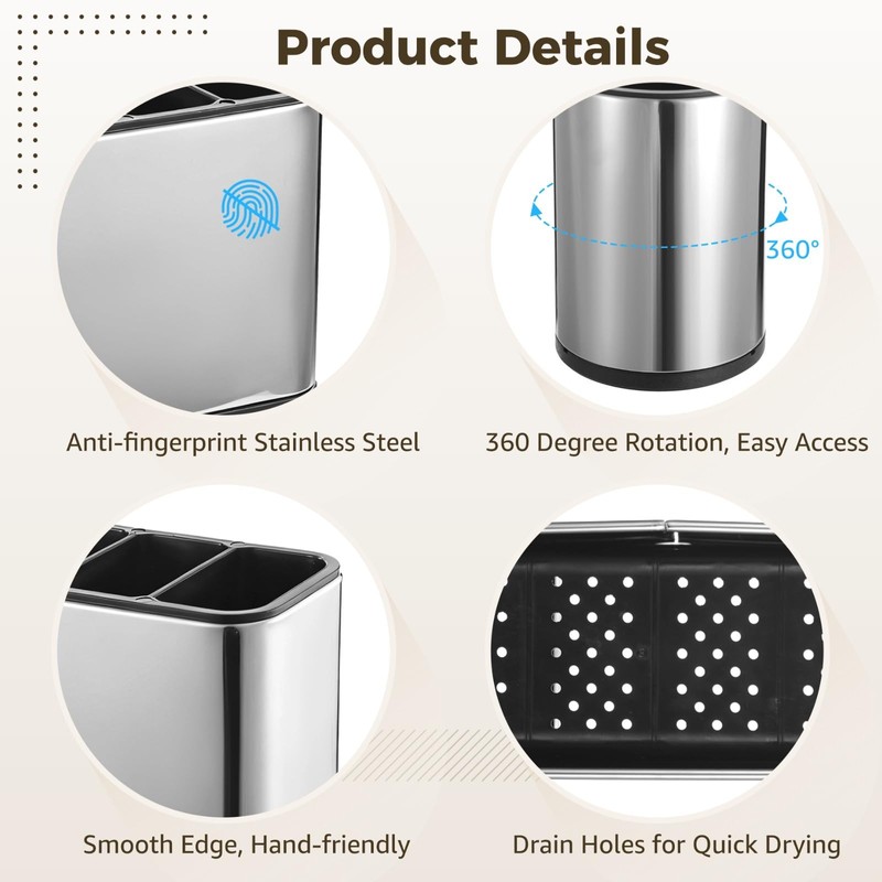 NIMBLOOM 2 PCS Kitchen Utensil Holder Set, Stainless Steel Countertop