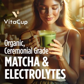 VitaCup Hydration Matcha Instant Packets, for Natural Energy and Detox, w/Electrolytes, Ceremonial Grade Organic Matcha, Coconut Water, Pink Himalayan Salt, Magnesium, in Single Serve Sticks, 40 Ct