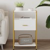 JOONEE Modern Nightstand, White and Gold Side Table with Drawer,