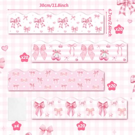 BeYumi Pink Bows Border Trim - 80Pcs Back to School Watercolor Pink Bow Coquette Bulletin Board Border Aesthetic Bowknot Decor for Preschool Kindergarten Elementary Classroom Chalkboard Birthday Party