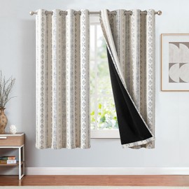 Vangao Boho Blackout Curtains 63 Inch Length for Bedroom Living Room Geometric Print Room Darkening Thermal Insulated Grommet Top Window Drapes 2 Panels Blue on Beige